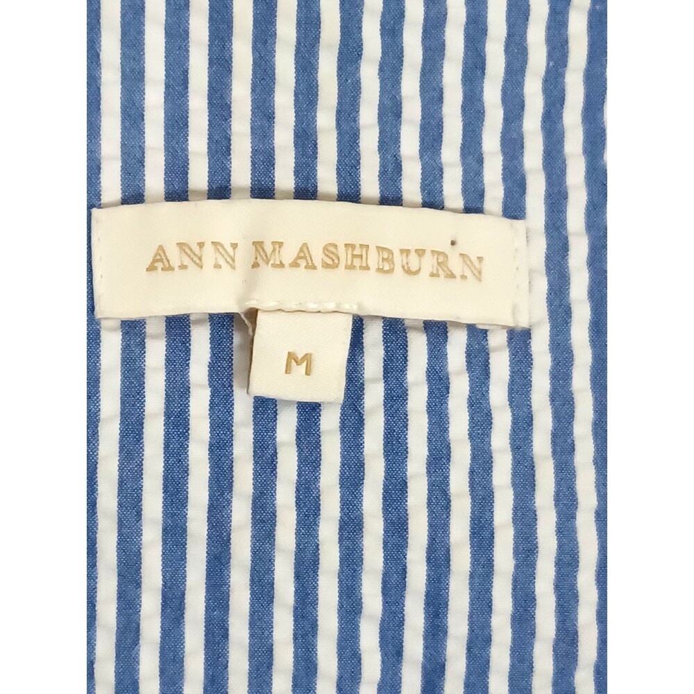 Ann Mashburn Medium Collared Popover Top Seersucker Nautical Preppy East Coast - Picture 3 of 10